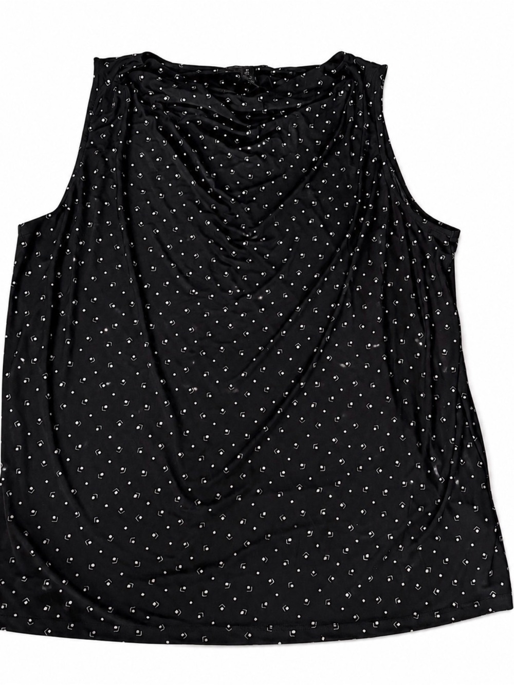 Ralph Lauren Black Top Sleeveless Blouse with White Micro Motif Draped Neck